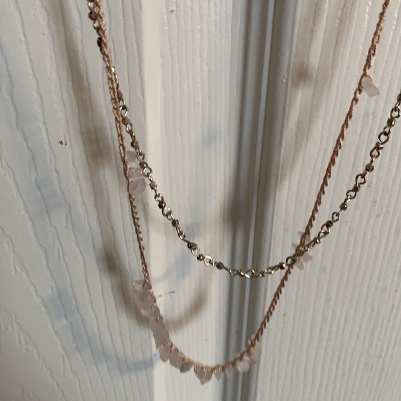 Club Monaco crochet rose quartz double strand necklace (silver & light pink) - Picture 3 of 3
